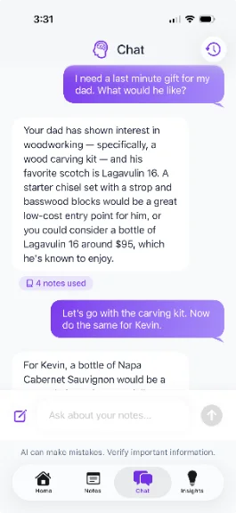 Note Recall — Chat screen
