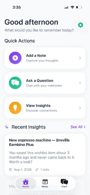 Note Recall — Home screen screen